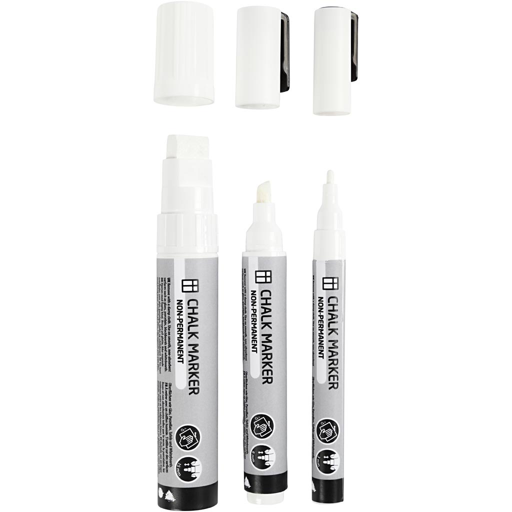 Pennarelli a gesso, ampiezza tratto 3+6+15 mm, bianco, 3 pz/ 1 conf. [HOB-37388]
