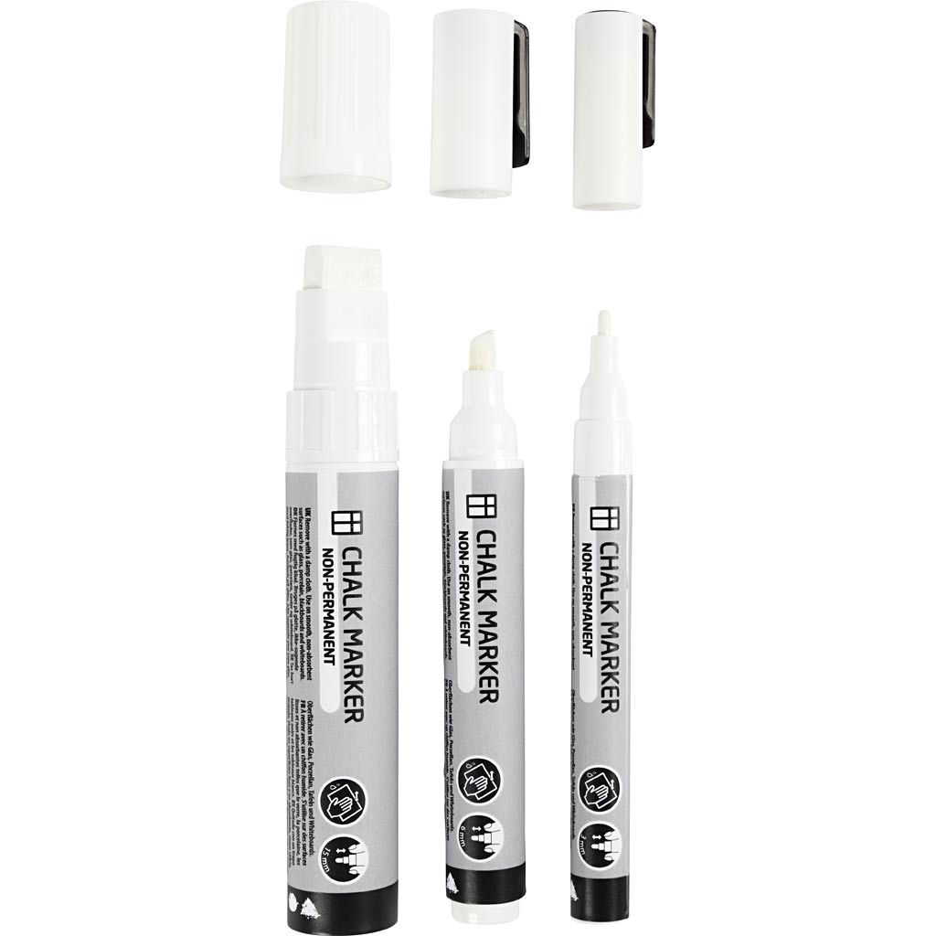 Pennarelli a gesso, ampiezza tratto 3+6+15 mm, bianco, 3 pz/ 1 conf. [HOB-37388]