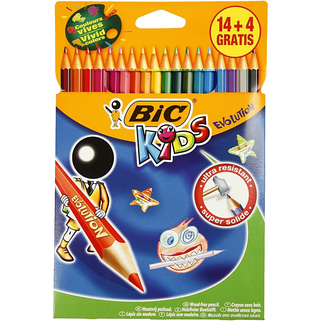 BIC Matite Colorate Evolution, Esagonali, L: 17,5 cm, mina 3 mm, colori asst., 18 pz/ 1 conf. [HOB-37589]
