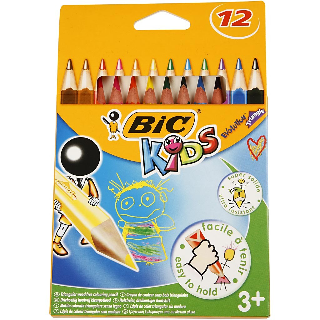 BIC Matite Colorate Evolution Triangle, L: 14 cm, mina 5 mm, colori asst., 12 pz/ 1 conf. [HOB-37597]