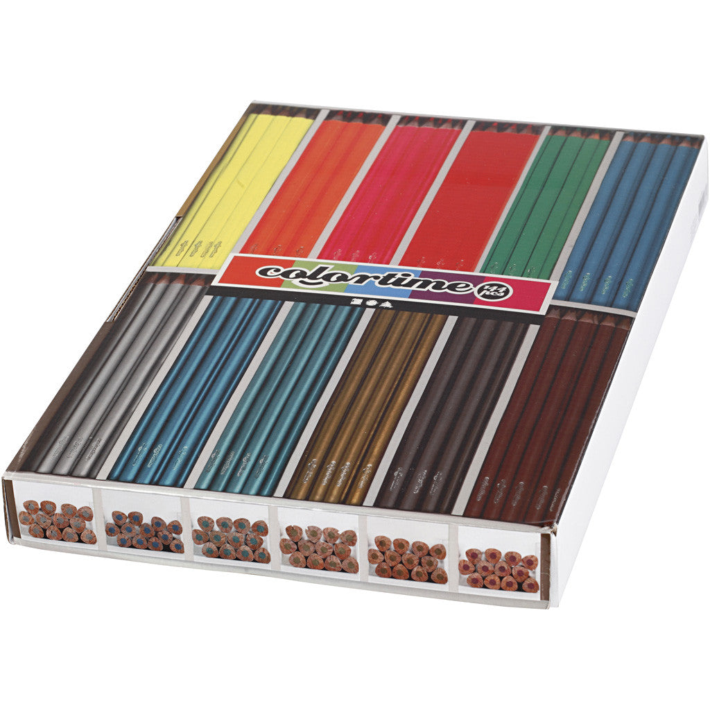 Matite Colorate Colortime, L: 17,45 cm, mina 3 mm, colori metallici, colori neon, 144 pz/ 1 conf. [HOB-38098]
