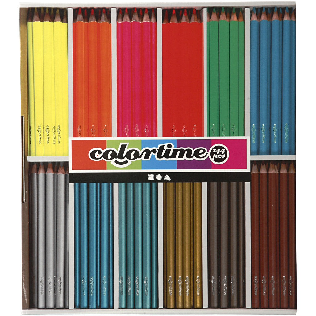 Matite Colorate Colortime, L: 17,45 cm, mina 3 mm, colori metallici, colori neon, 144 pz/ 1 conf. [HOB-38098]