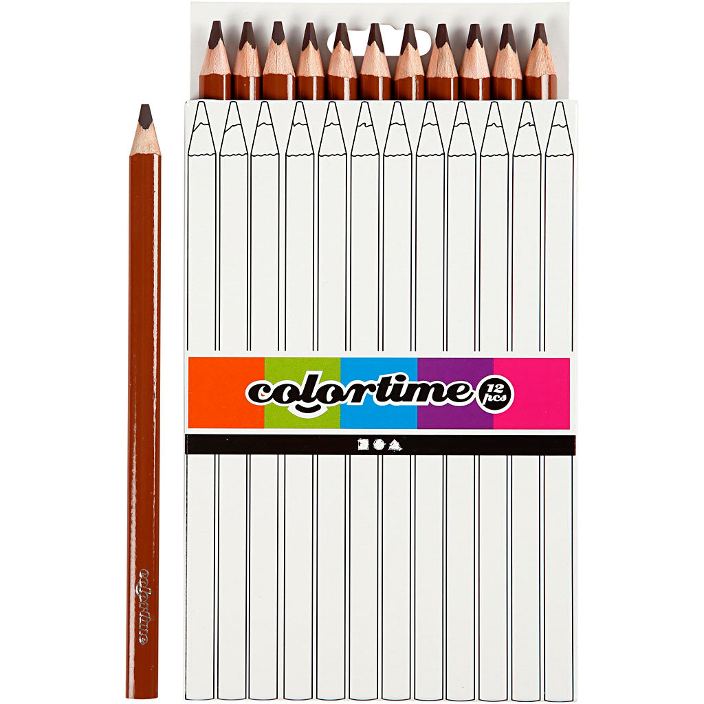 Colortime Colour Pencils, L: 17,45 cm, lead 5 mm, JUMBO, brown, 12 pc