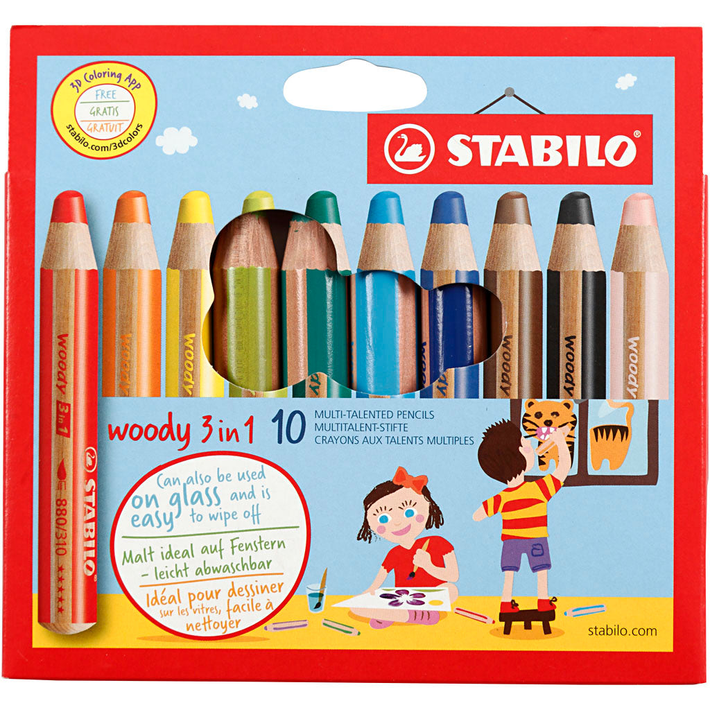 Pastelli Woody 3-in-1, L: 11 cm, spess. 16 mm, mina 10 mm, colori asst., 10 pz/ 1 conf. [HOB-38190]