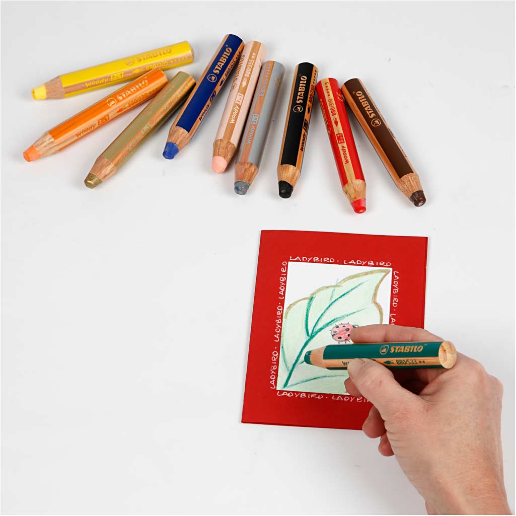 Pastelli Woody 3-in-1, L: 11 cm, spess. 16 mm, mina 10 mm, colori asst., 10 pz/ 1 conf. [HOB-38190]