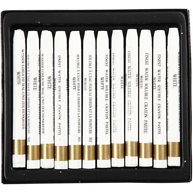 Pastelli acquerellabili, L: 9,3 cm, spess. 8 mm, bianco (301), 12 pz/ 1 conf. [HOB-38288]