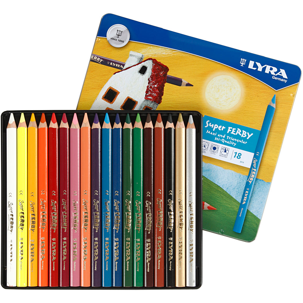 Super Ferby 1 colouring pencils, L: 18 cm, lead 6,25 mm, assorted colours, 18 pc