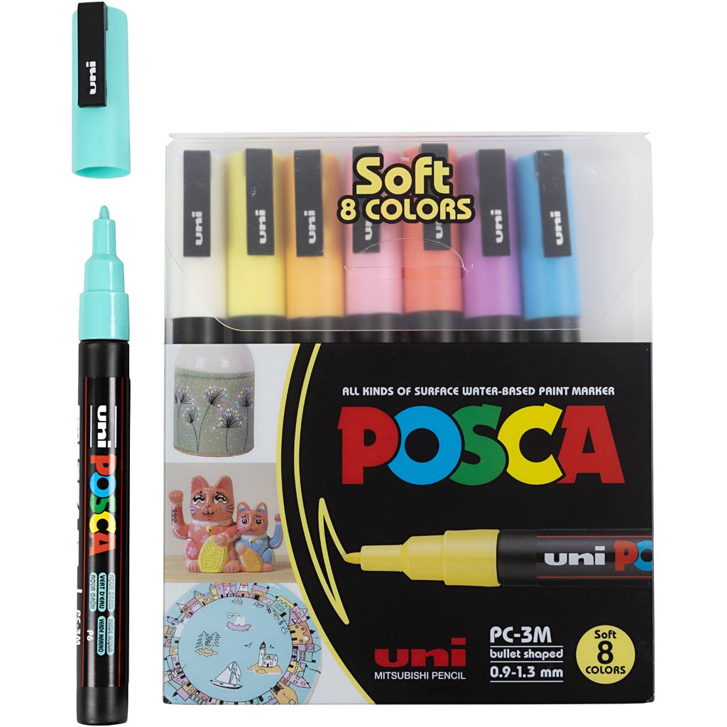 Pennarello Posca, colori asst., dim. PC-3M, ampiezza tratto 0,9 - 1,3 mm, 8 asst./ 1 conf. [HOB-384290]