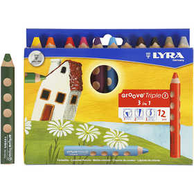 Matite Colorate Groove Triple1, L: 12 cm, mina 10 mm, colori asst., 12 pz/ 1 conf. [HOB-38514]