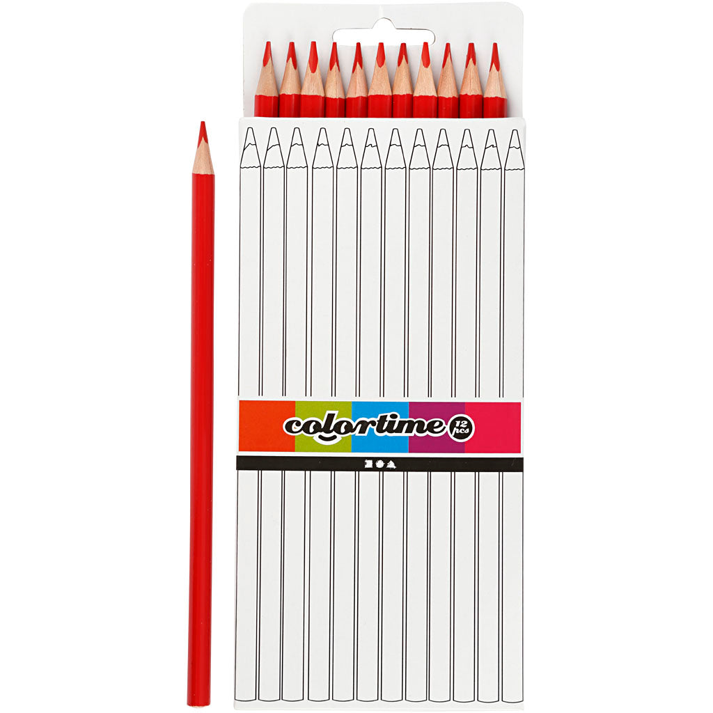 Colortime Colouring Pencils, L: 17 cm, lead 3 mm, red, 12 pc