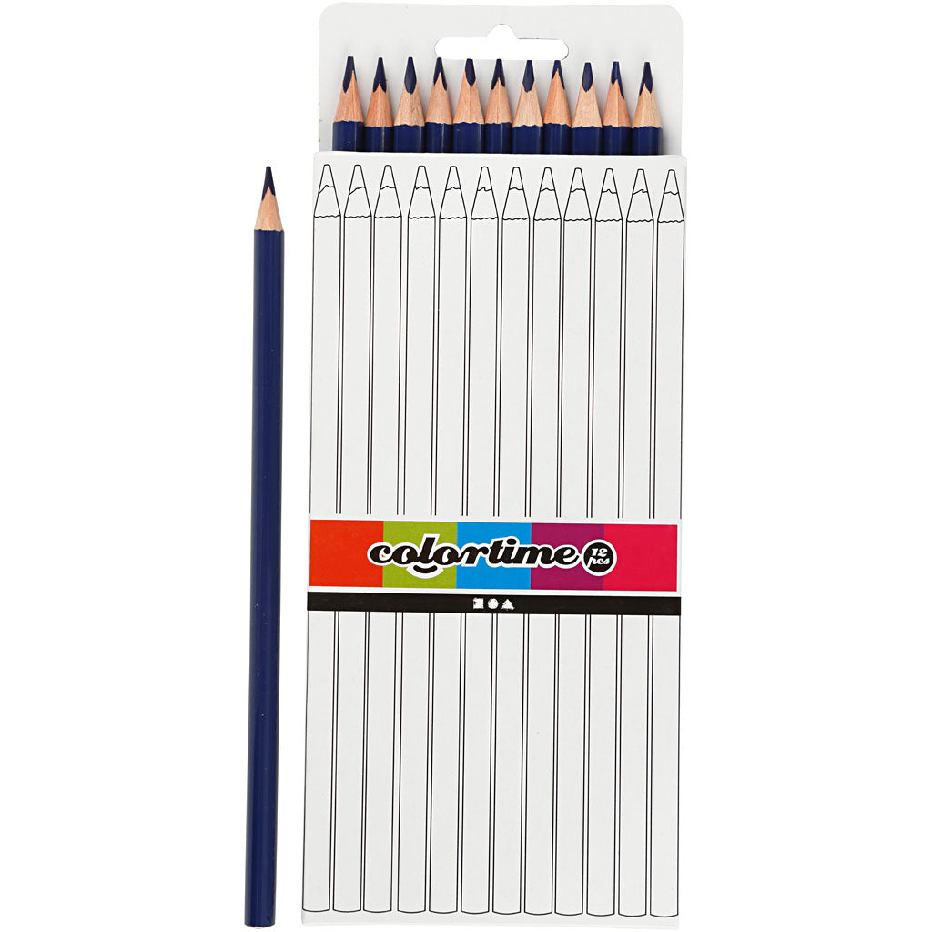Colortime Colouring Pencils, L: 17 cm, lead 3 mm, dark blue, 12 pc