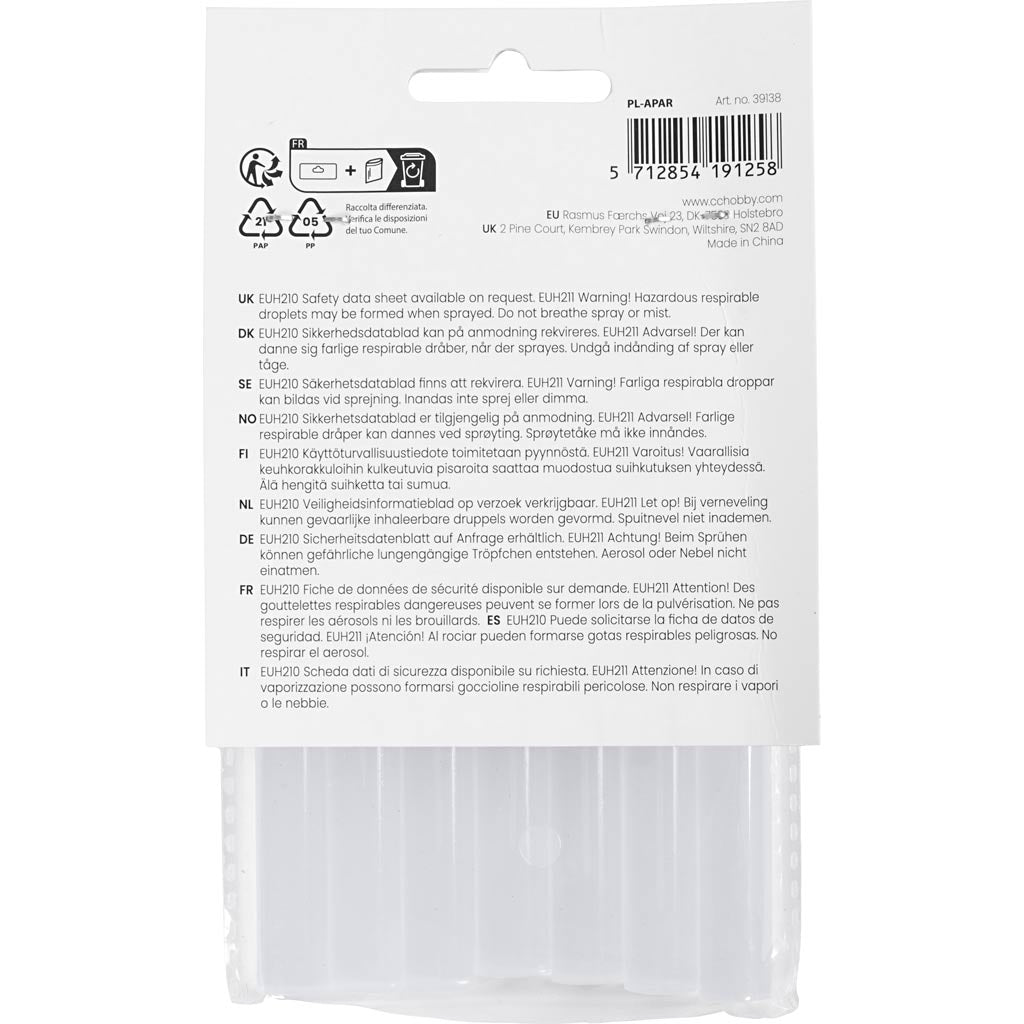 Glue Gun Sticks, L: 10 cm, D: 11 mm, 7 pc/ 1 pack [HOB39138]