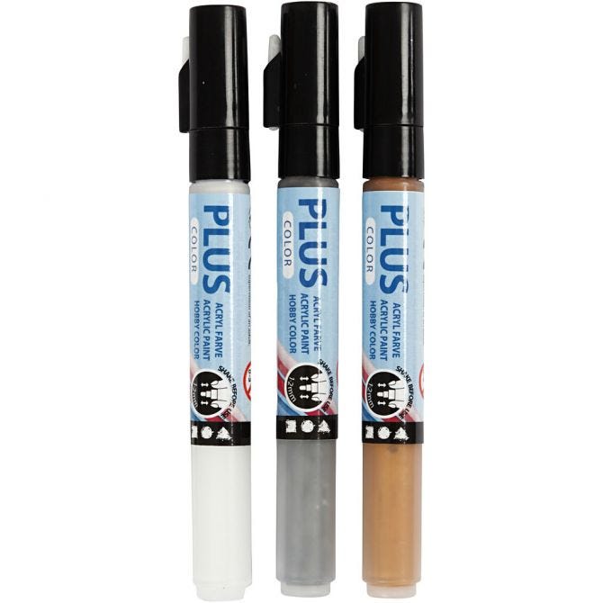 Plus Color Marker, L: 14,5 cm, ampiezza tratto 1-2 mm, oro, argento, avorio, 5,5 ml, 3 pz/ 1 conf. [HOB-39892]
