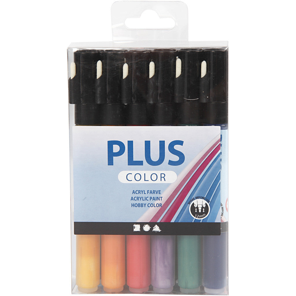 Plus Color Marker, L: 14,5 cm, ampiezza tratto 1-2 mm, colori asst., 5,5 ml, 18 pz/ 1 conf. [HOB-39893]