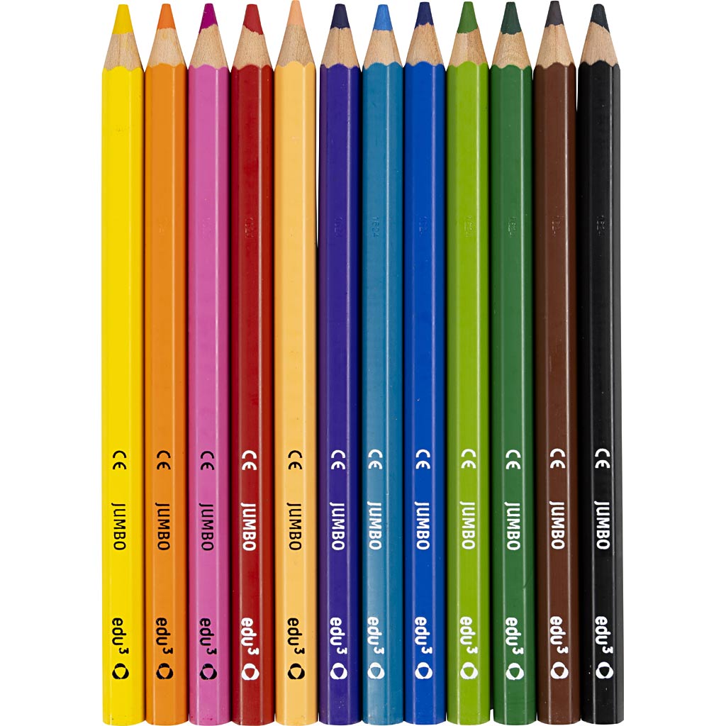 Matite Colorate edu Jumbo, spess. 10 mm, mina 5 mm, colori asst., 12 pz/ 1 conf. [HOB-409812]