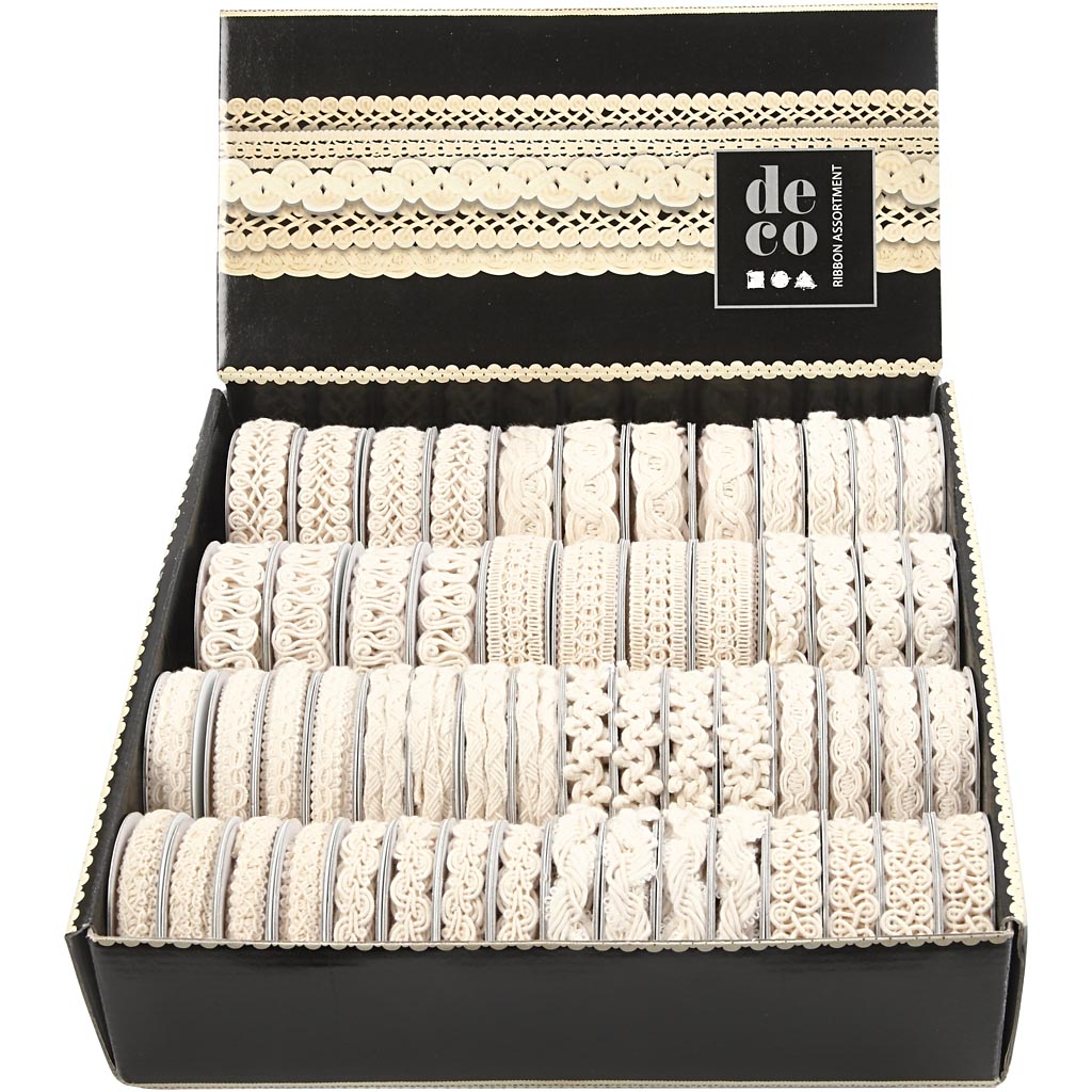 Nastro decorativo, L: 6-18 mm, panna, 56x0.90 m/ 1 conf. [HOB-41053]