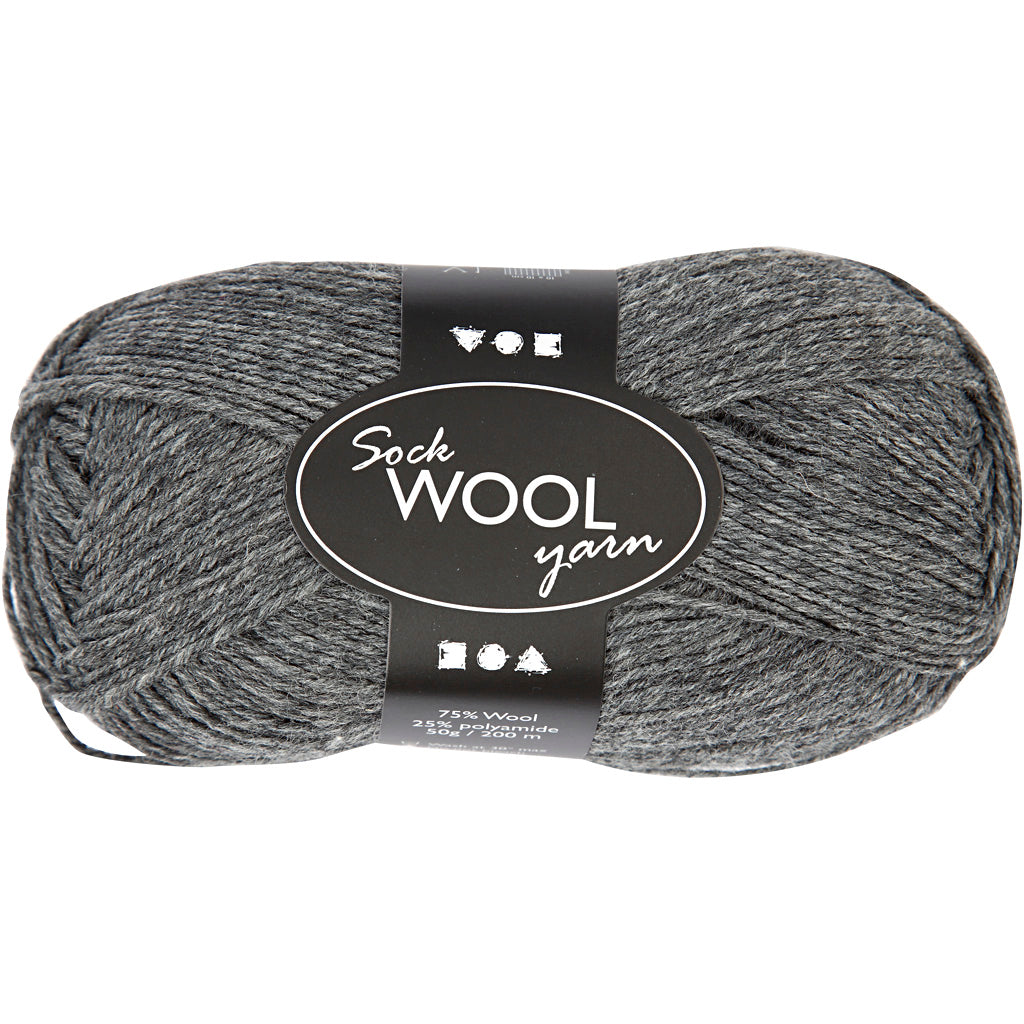 Sock Yarn, L: 200 M, dark grey, 50 g/ 1 ball