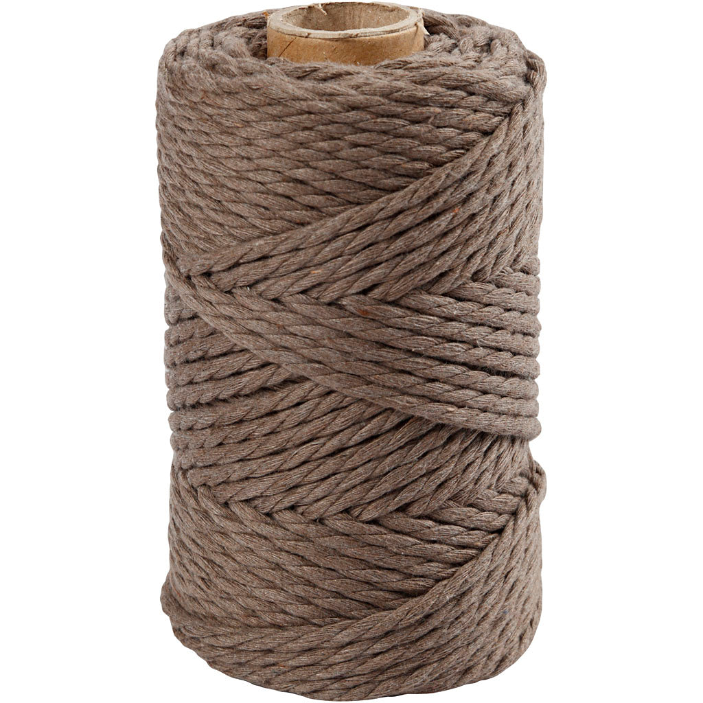 Macramé cord, L: 55 M, dia. 4 mm, light brown, 330 g/ 1 roll