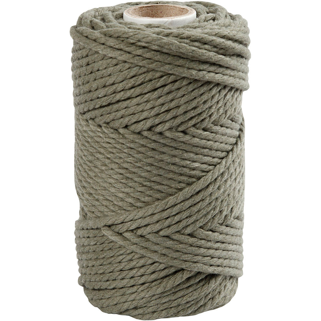 Macramé cord, L: 55 M, dia. 4 mm, moss green, 330 g/ 1 roll