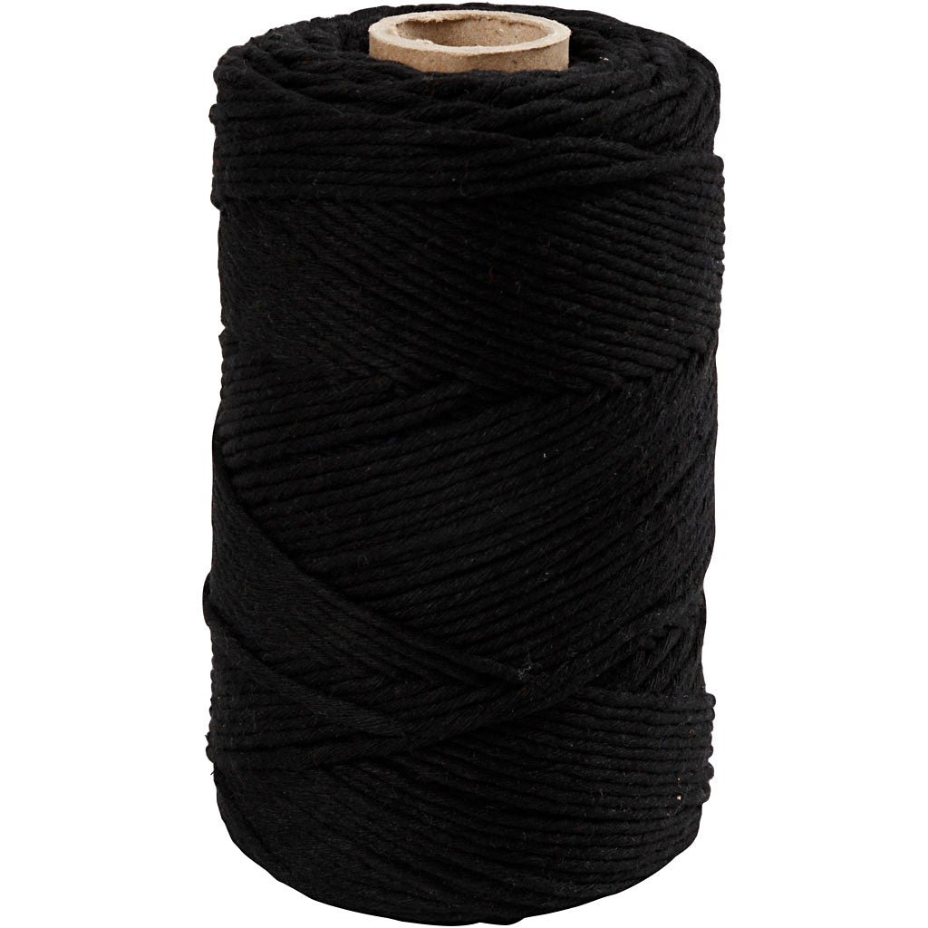 Macramé cord, L: 198 m, dia. 2 mm, black, 330g/ 1 roll
