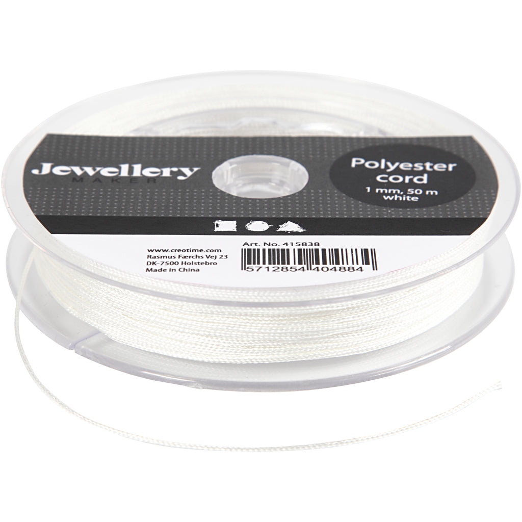 Polyester cord, thickness 1 mm, white, 50 m/ 1 roll