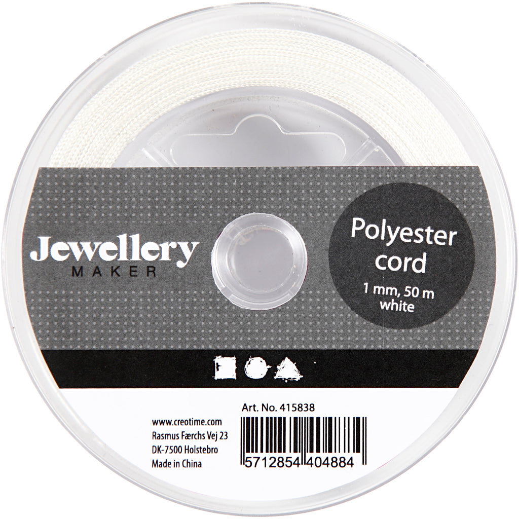 Cordoncino in poliestere, spess. 1 mm, bianco, 50 m/ 1 rot. [HOB-415838]
