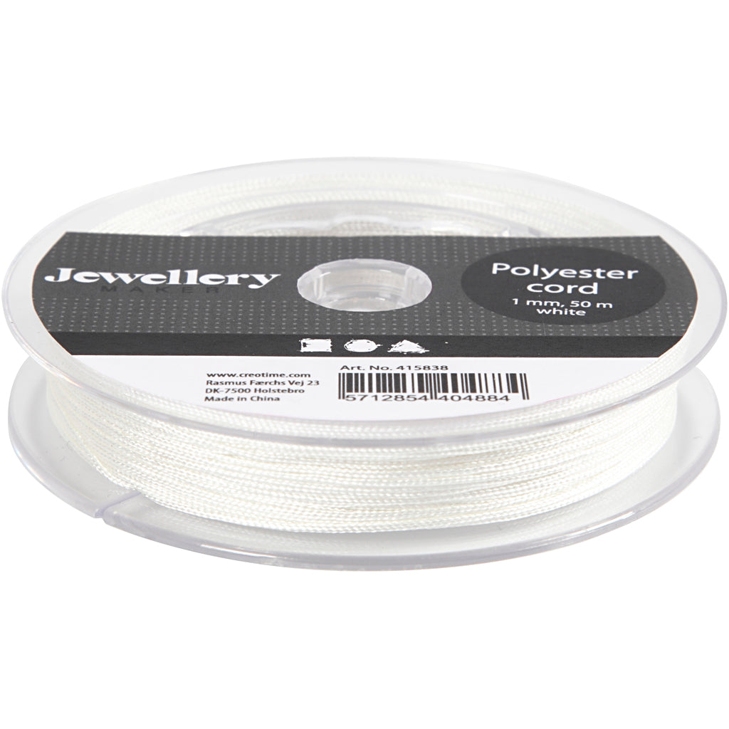 Cordoncino in poliestere, spess. 1 mm, bianco, 50 m/ 1 rot. [HOB-415838]