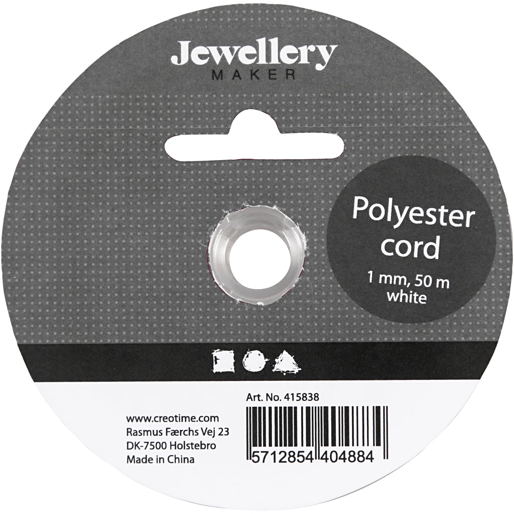 Cordoncino in poliestere, spess. 1 mm, bianco, 50 m/ 1 rot. [HOB-415838]