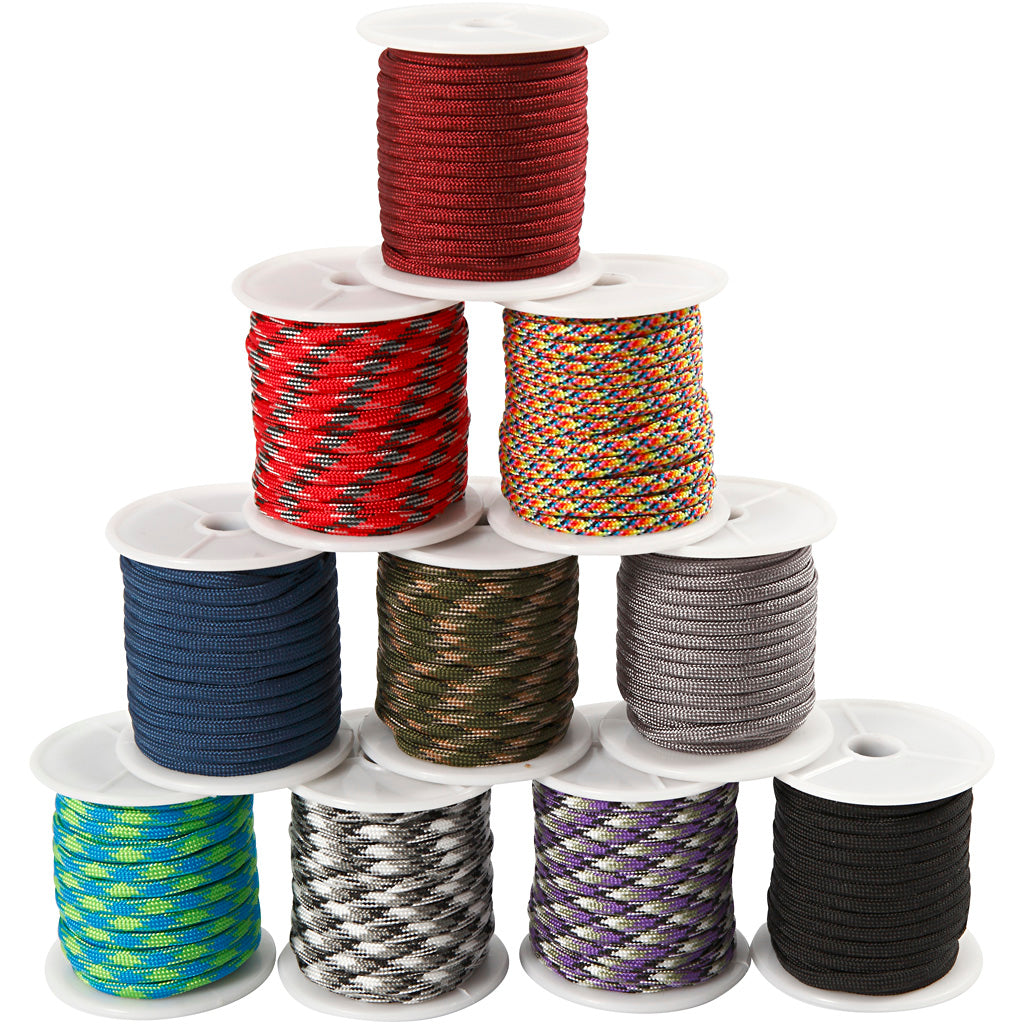 Polyester Cord, W: 5 mm, assorted colours, 10x10 m
