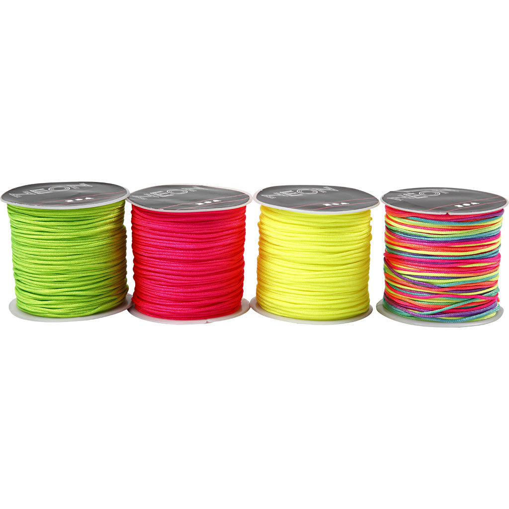 Corda di Nylon, spess. 1 mm, verde neon, neon pink, giallo neon, neonmix, 8x28 m/ 1 conf. [HOB-41724]
