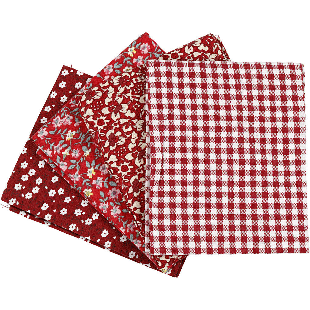 Tessuto per Patchwork, misura 45x55 cm, 100 g, rosso, 4 pz/ 1 pacch. [HOB-441833]