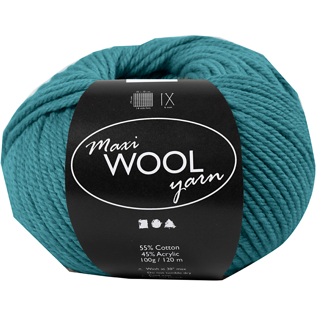 Wool Yarn, L: 125 M, petrol, 100 g/ 1 ball