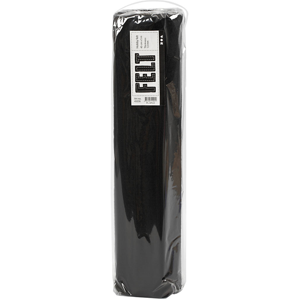 Feltro artigianale, L: 45 cm, spess. 1,5-2 mm, 180-200 g, nero, 5 m/ 1 rot. [HOB-45036]