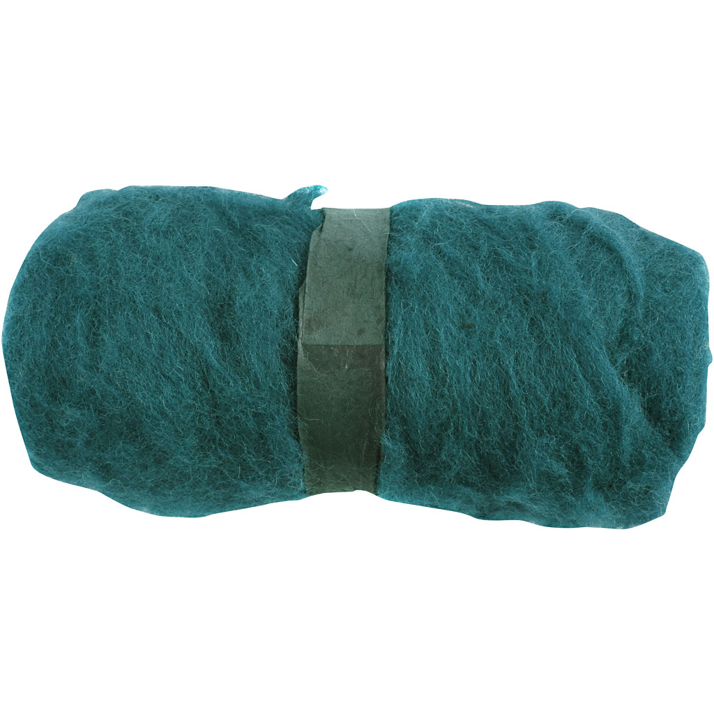 Carded Wool, green, 100 g/ 1 bundle