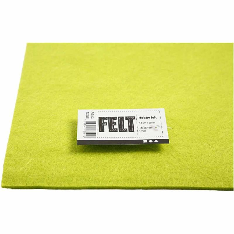 Feltro, foglio 42x60 cm, spess. 3 mm, verde chiaro, 1 fgl. [HOB-45238]