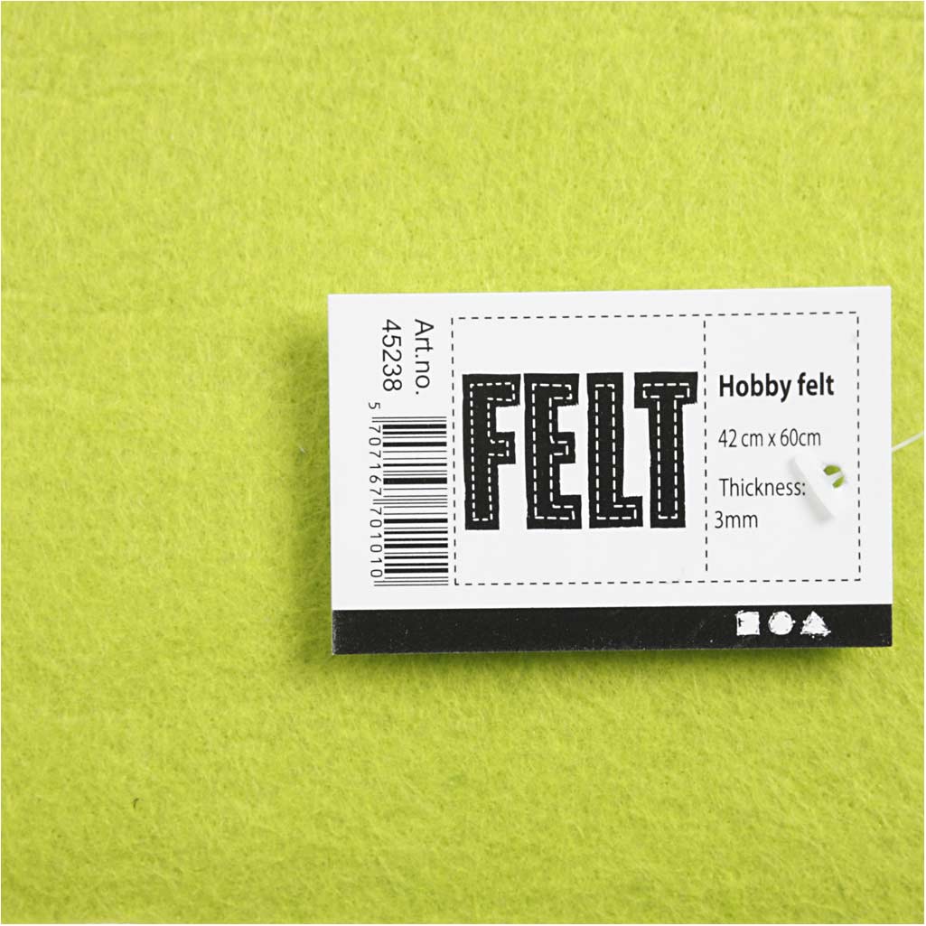 Feltro, foglio 42x60 cm, spess. 3 mm, verde chiaro, 1 fgl. [HOB-45238]