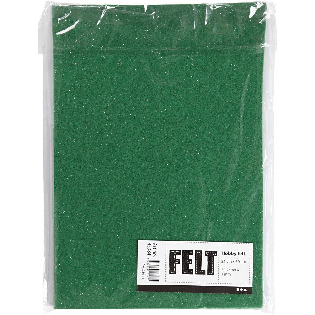 Feltro, A4, foglio 210x297 mm, spess. 1,5-2 mm, verde, 10 fgl./ 1 conf. [HOB-45384]
