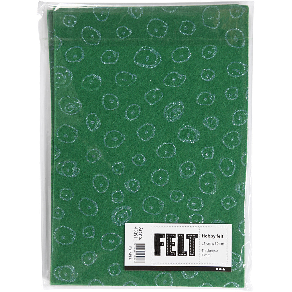 Feltro, A4, foglio 210x297 mm, spess. 1,5-2 mm, verde, 10 fgl./ 1 conf. [HOB-45391]