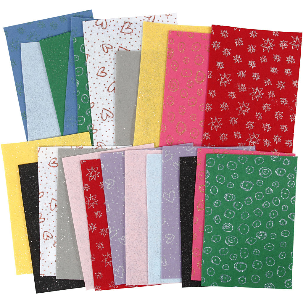 Feltro, foglio 21x30 cm, spess. 1,5-2 mm, il contenuto può variare , colori asst., 24 fgl./ 1 conf. [HOB-45394]