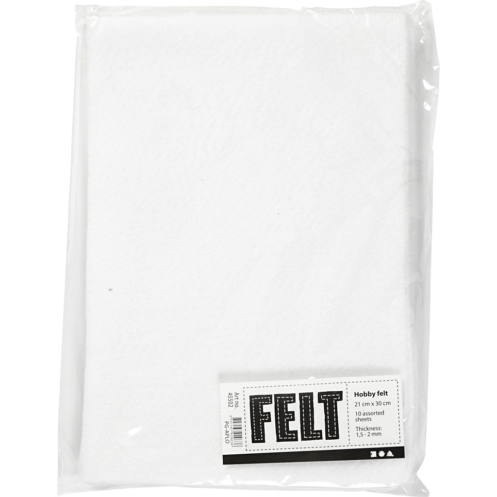 Feltro artigianale, A4, foglio 210x297 mm, spess. 1,5-2 mm, bianco, 10 fgl./ 1 conf. [HOB-45502]