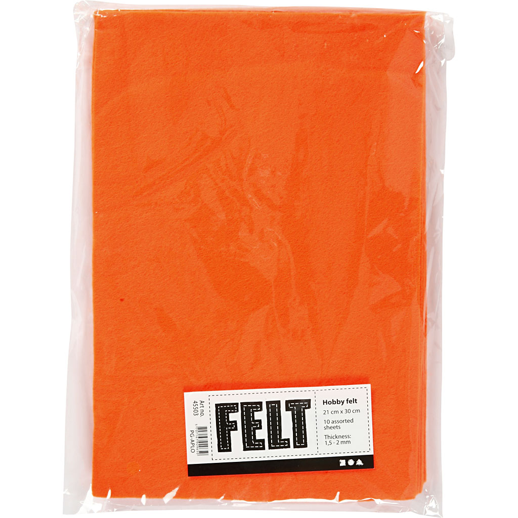 Feltro artigianale, A4, foglio 210x297 mm, spess. 1,5-2 mm, arancio, 10 fgl./ 1 conf. [HOB-45503]