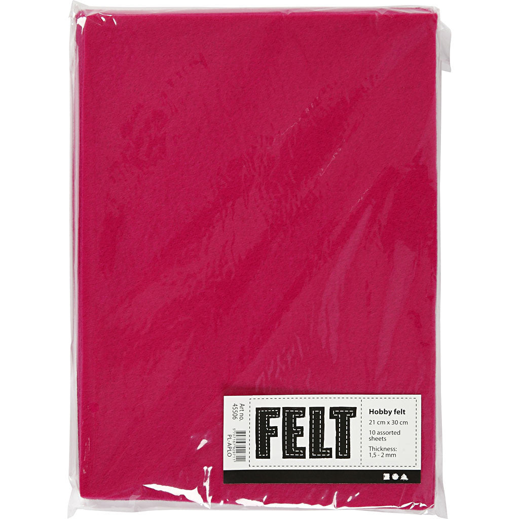 Feltro artigianale, A4, foglio 210x297 mm, spess. 1,5-2 mm, cerise, 10 fgl./ 1 conf. [HOB-45506]