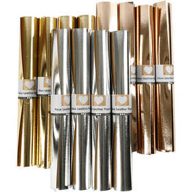 Carta in finta pelle, L: 49 cm, spess. 0,55 mm, tinta unita,lamina, oro, rosato oro, argento, 12x1 m/ 1 conf. [HOB-49894]