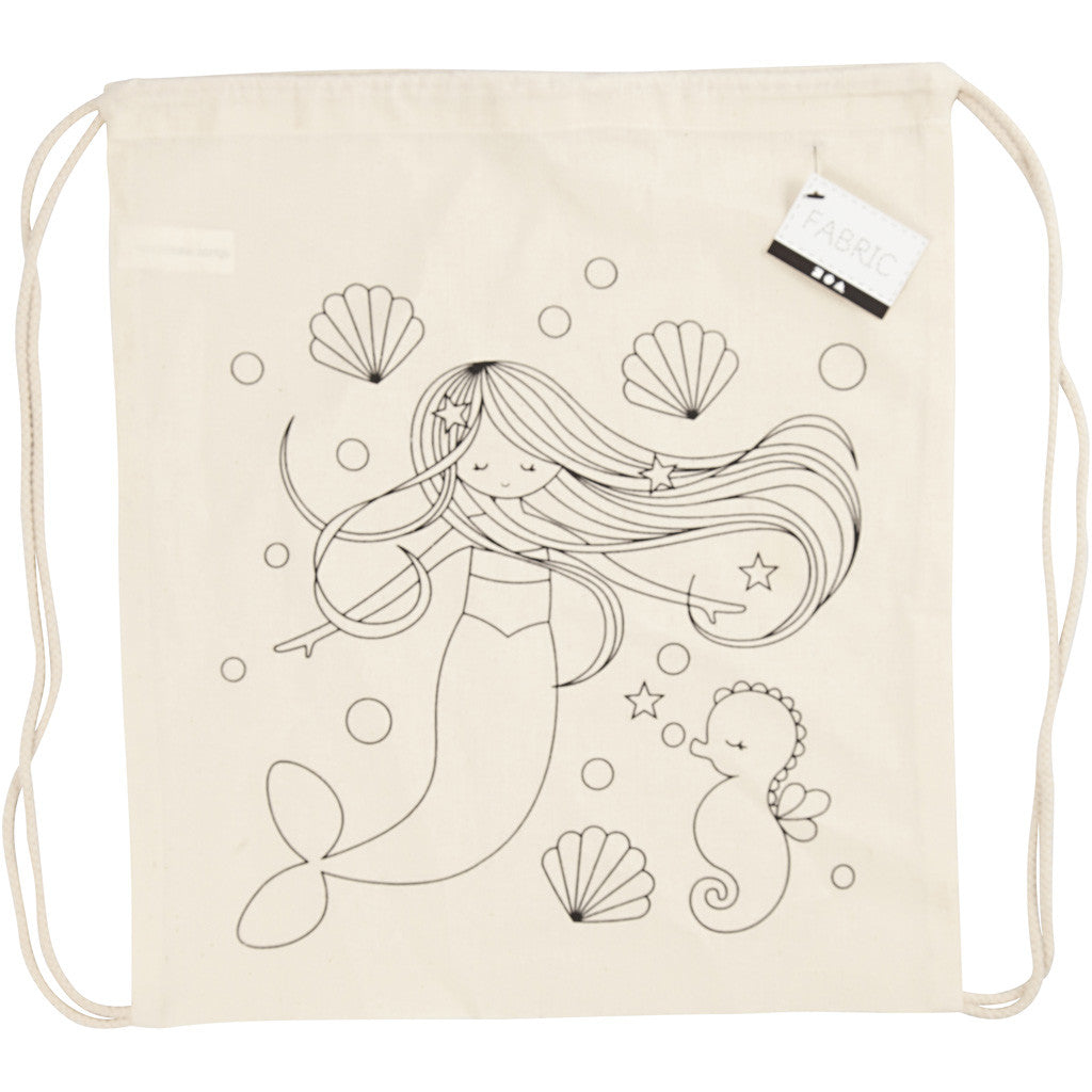 Borsa con chiusura a cordoncino, sirene, misura 37x41 cm, 110 g, natural chiaro, 1 pz [HOB-499653]