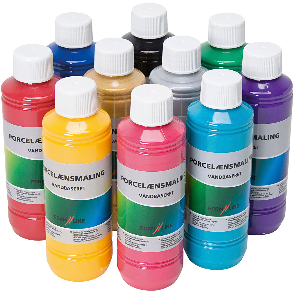 Pittura per vetro e porcellana, colori asst., 10x250 ml/ 1 conf. [HOB-744358]