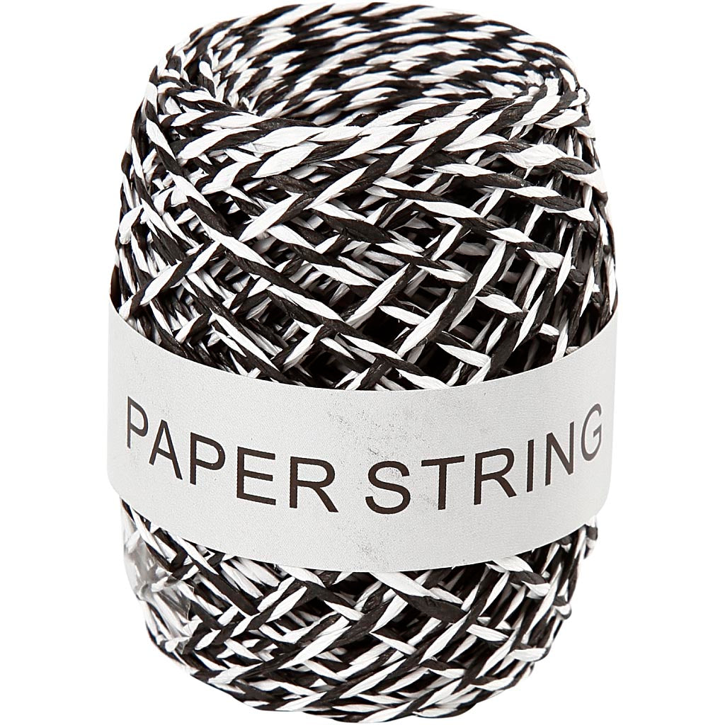 Paper String, thickness 1 mm, black/white, 50 m/ 1 roll