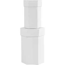 Scatole esagonali, H: 7+9 cm, misura 4,5+6 cm, bianco, 2 pz/ 1 set [HOB-504325]