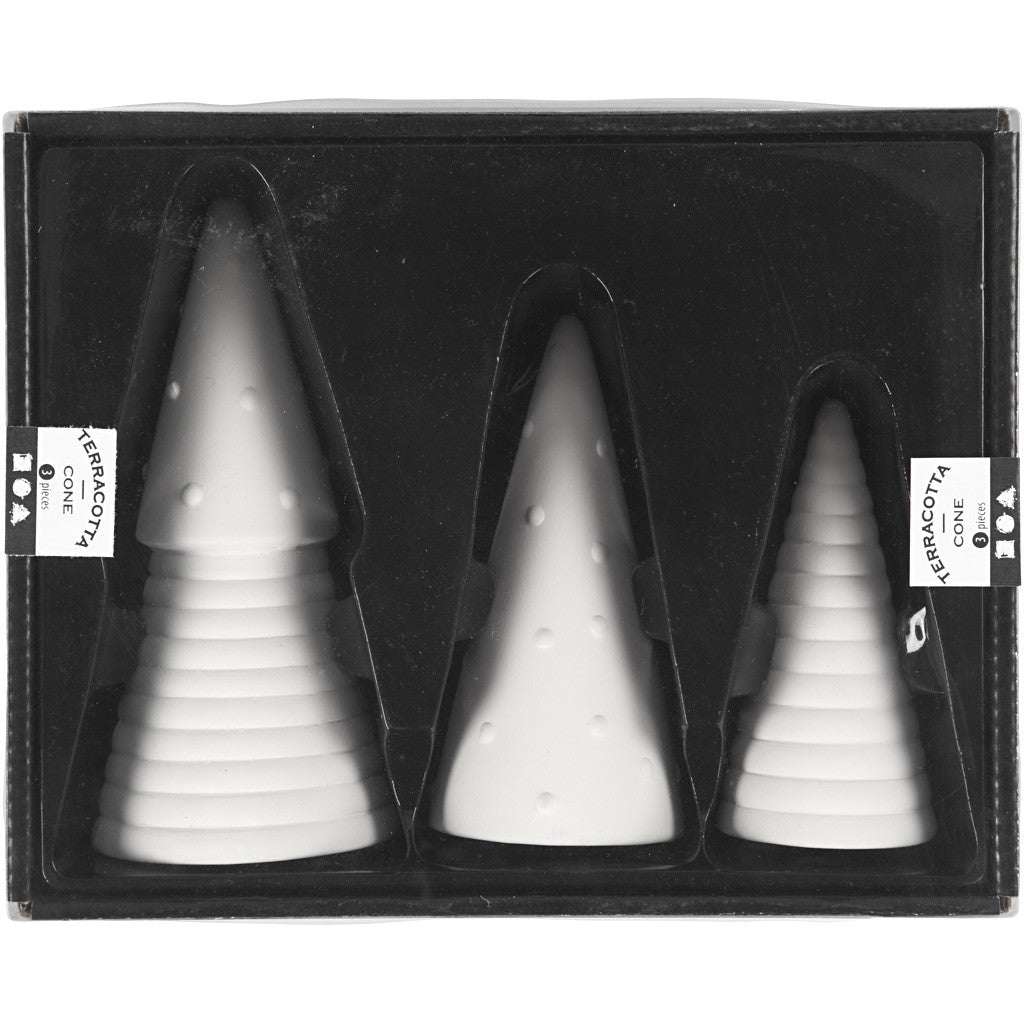Alberi di Natale pendenti, H: 10+12+15 cm, diam 5+6+7 cm, bianco, 3 pz/ 1 conf. [HOB-50493]
