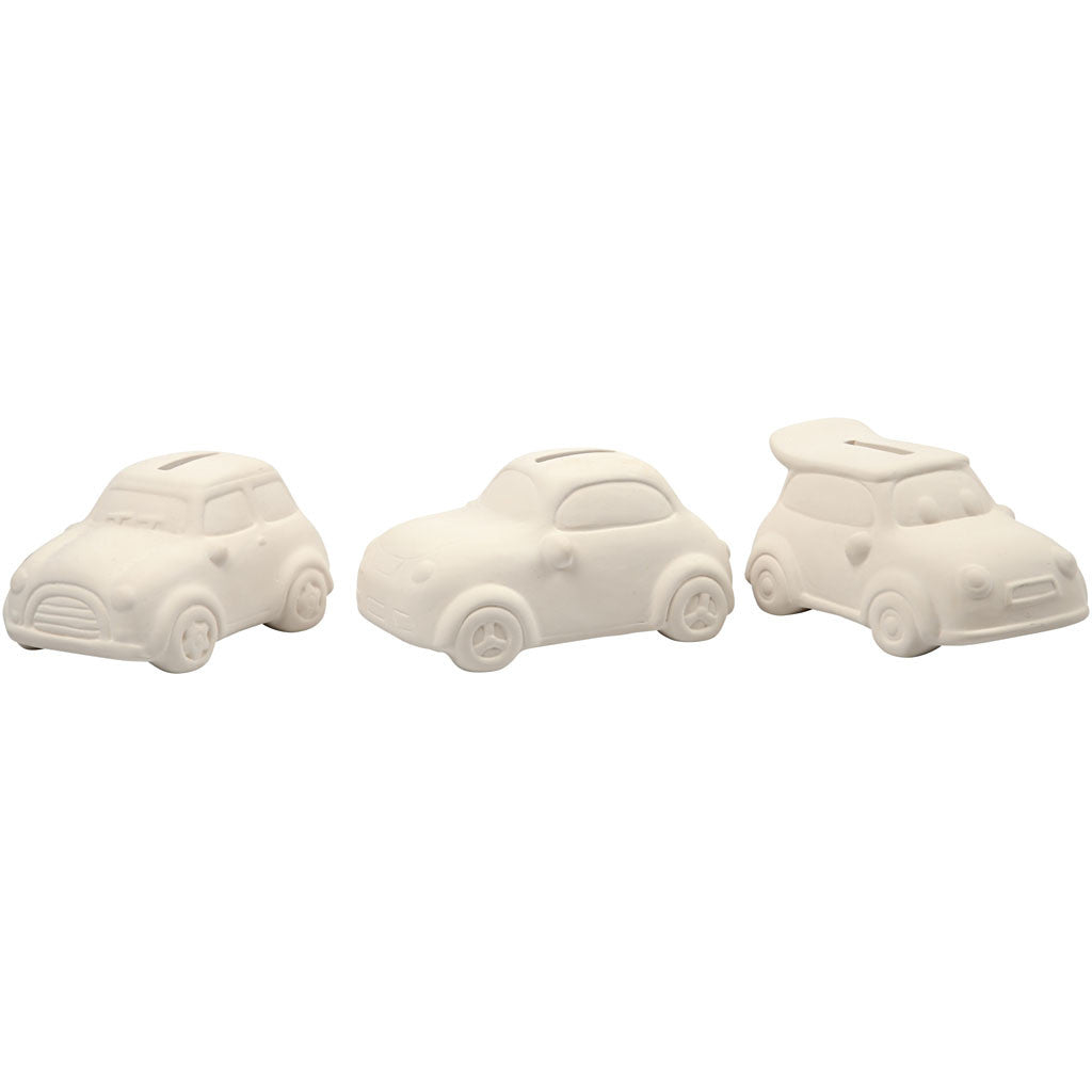 Automobile salvadanaio, H: 5,5 cm, L: 12,5 cm, L: 7,8 cm, bianco, 12 pz/ 1 conf. [HOB-50541]