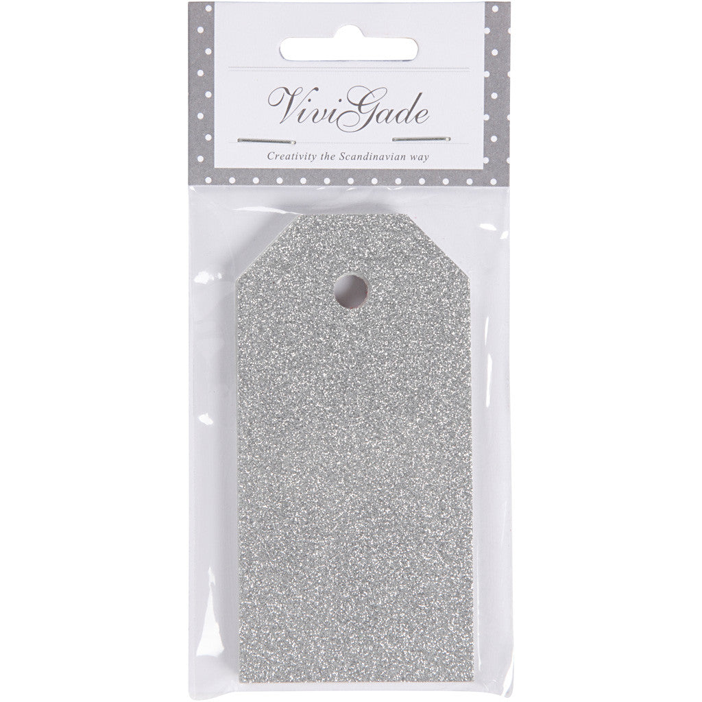 Etichette regalo, misura 5x10 cm, glitter, 300 g, argento, 15 pz/ 1 conf. [HOB-50999]